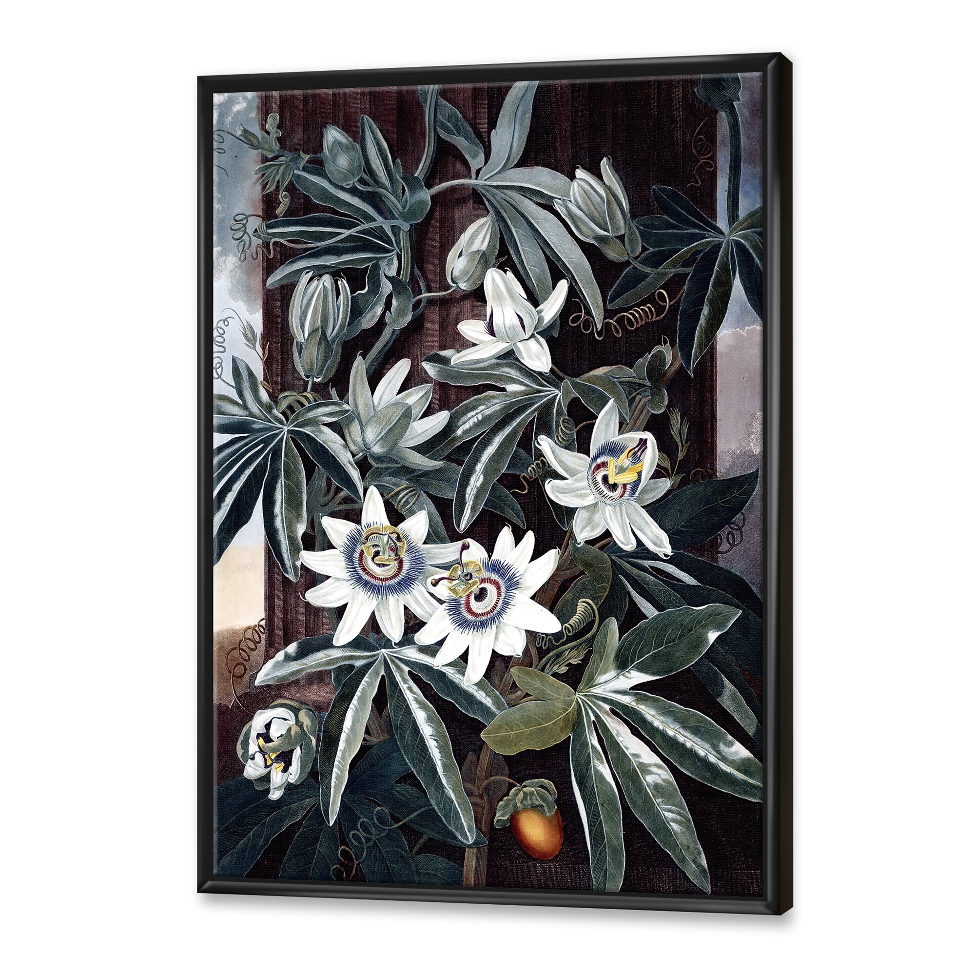 Ancient Flowers I 16 in x 32 in Framed Painting Canvas Art Print, by Designart