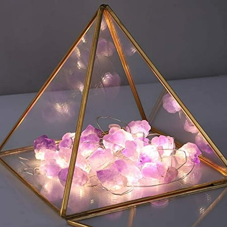 

Nature Amethyst Crystal Raw Stones Decorative String lights 6.5ft 20LEDs with Remote Control Hanging Healing Reiki Ornaments Battery Operated for wedding décor Father’s day St. Valentine Home décor