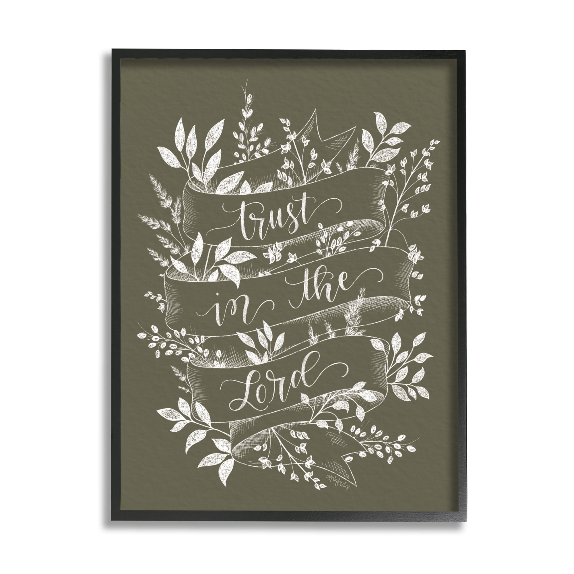 Imperfect Dust Trust in The Lord Vintage Ribbon Botanical Foliage Pattern 11 in x 14 in Framed Painting Art Print, by Stupell Home Décor