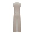 thumbnail image 5 of BLOCLOALO 2 Piece Lounge Set Sleeveless Tops Outfits Solid Color Cotton Linen Button Down Shirt Vest Tank Tops and Wide Leg Pants Set V Neck Blouses Trendy Business Sets Trendy Lounge Sets Beige L, 5 of 9