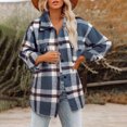 thumbnail image 2 of UVEASISHA Women's Fall Flannel Jackets Roll Up Long Sleeve Plaid Shacket Business Casual Button Down Shirt Jackets Trendy Coats for Womens with Pocket Sales Today,Navy,XXL, 2 of 10