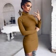 thumbnail image 3 of BadyminCSL Fashion Women Solid Long Sleeve Sweater Dress Tight Turtleneck Pullover Dress, 3 of 7
