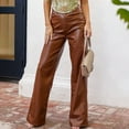 thumbnail image 2 of Miluxas Women Faux Leather Pants PU High Waist Straight Leg Pants with Pockets Leather Leggings Bell Bottom Flare Pants, 2 of 9