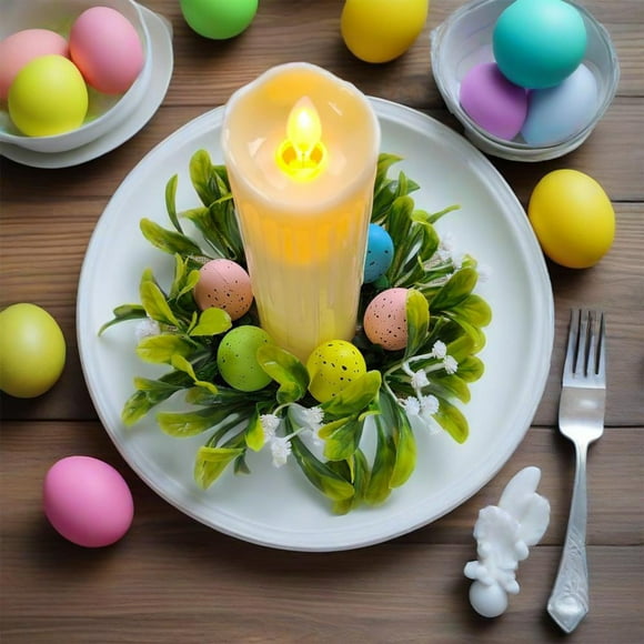 TopLLC Easter Decorations, Easter Ornaments, Easter Gifts Easter Candlestick Wreath Holiday Table Decoration Candlestick Candle Ring Easter Festival Layout Table Decoration Pla stic ring