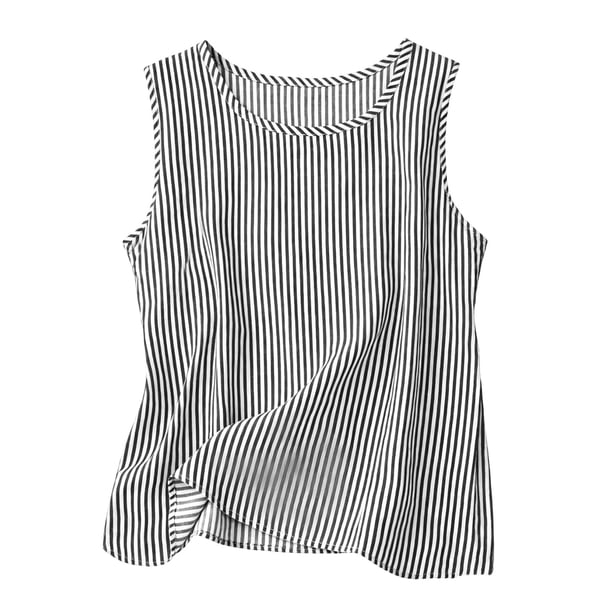 Camisas Y Tops de Verano de Mujer Cuello Redondo Camisa sin Mangas de Rayas Tela Cómoda Casual para Citas, Ocasional, Fiesta, Playa, Trabajo