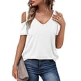 thumbnail image 1 of Starybirds Summer Tops For Women Short Sleeve Cold Shoulder Shirt White S, 1 of 5