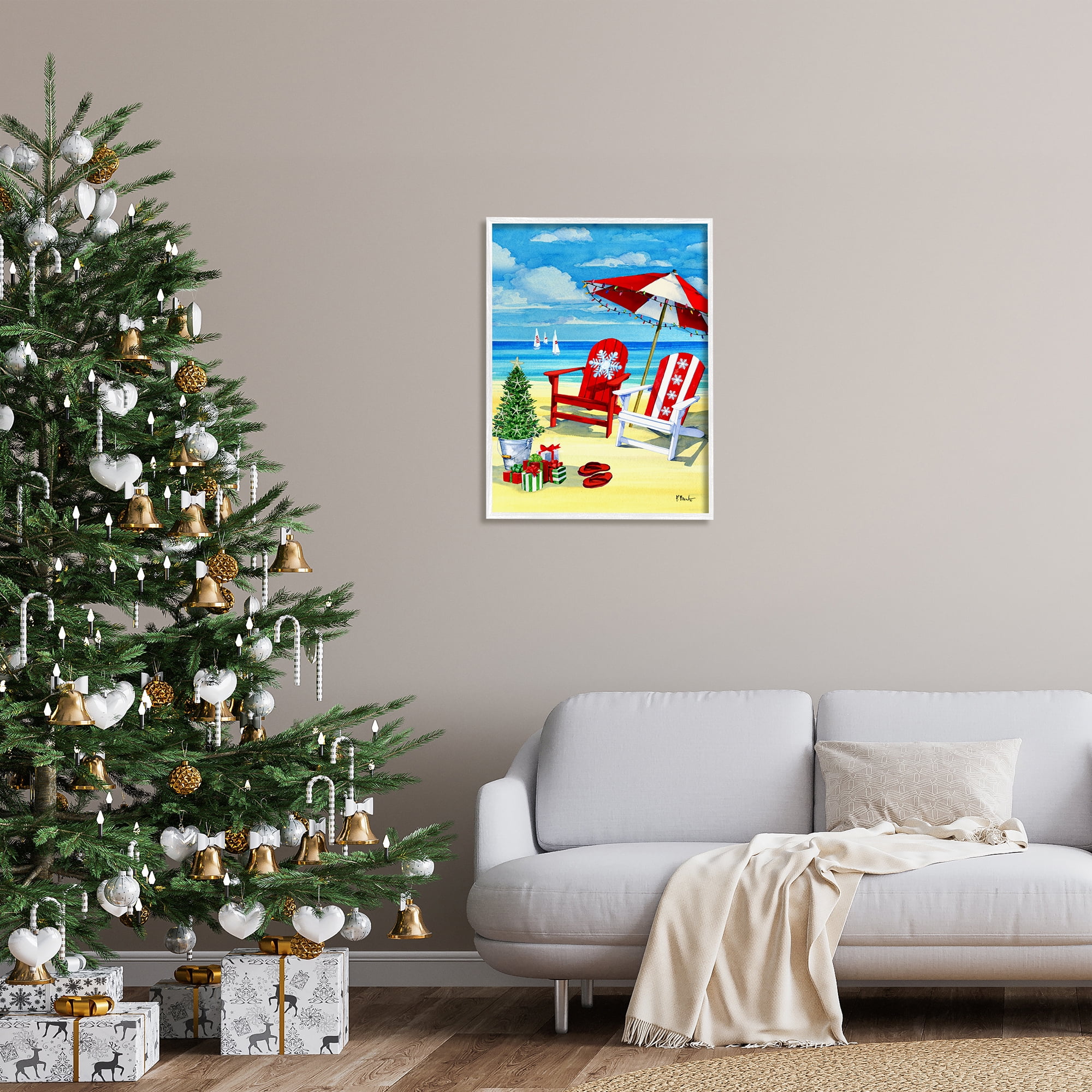 Stupell Industries Holiday Beach Scenery Holiday Painting White Framed Art Print Wall Art, 24 x 30