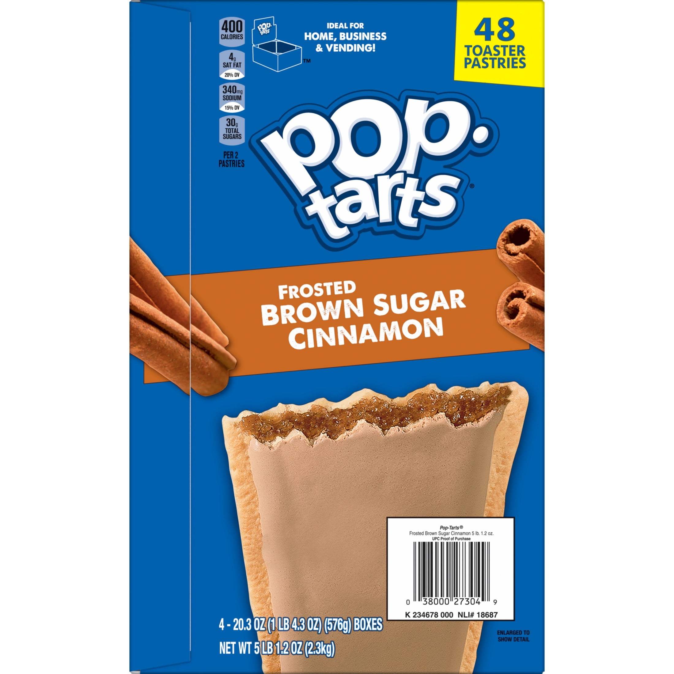 Pop-Tarts Frosted Brown Sugar Cinnamon Toaster Pastries, Breakfast Foods, Shelf-Stable, 81.2 oz (48 Count)