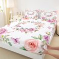 thumbnail image 3 of Manfei Retro Rustic Flower Bed Sheets,Countryside Floral Butterfly King Sheets,Pink White Sheet Set For Girls,Super Cozy Room Decor,4-Piece, 3 of 7