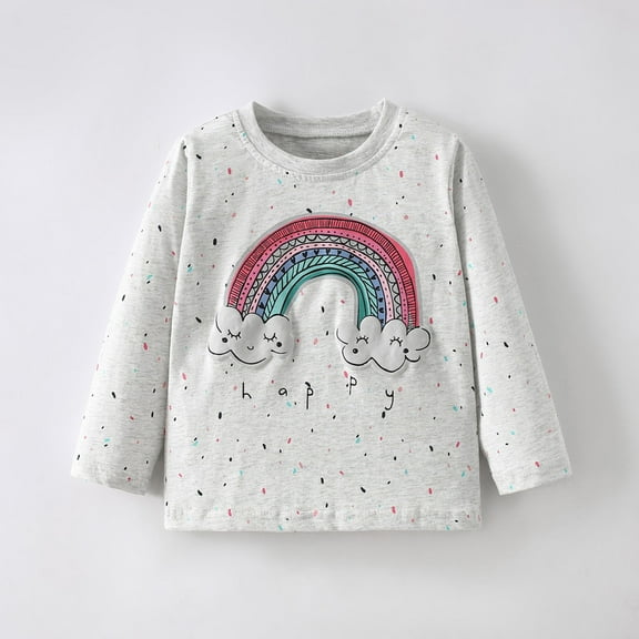 Little hand Long Sleeve Shirts For Girls Rainbow Graphic Tee Cotton Casual Crewneck T-Shirt 4-10 Years