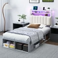 thumbnail image 2 of Zimtown Headboard for Twin Size Bed with Storage, Linen Upholstered Head Board with LED Light and Charging Station, White, 2 of 12