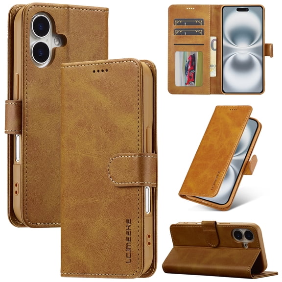 Dteck Magnetic Wallet Phone Case For iPhone 17 with Card Holder and Stand, Shockproof Synthetic Leather Cover with Full Body Protection and Magnetic Clasp, Yellow