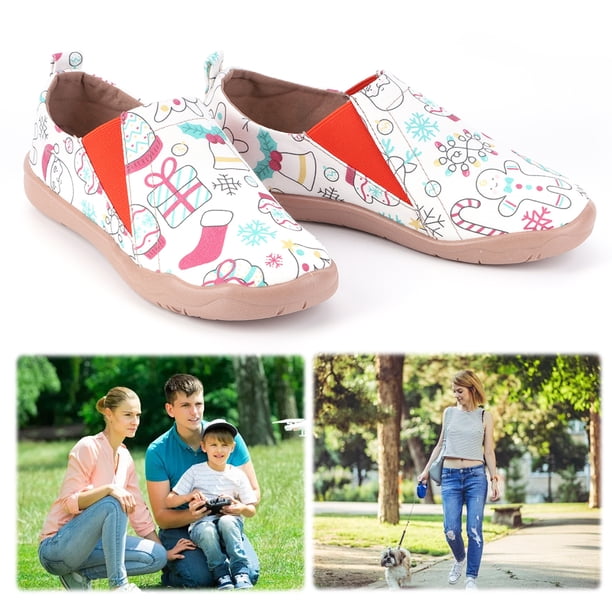 Zapatos Cómodos para Barcos Informales Lona Mocasines Navideños Mujer Antideslizantes Transpirables Punta Redonda Viajes Al Aire Libre