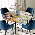 thumbnail image 5 of Elastic Fitted Round Tablecloth, Spring Dog Waterproof Stretch Table Cover for 45"-54" Tables, Rustic Watercolor Botanical Floral Sunflower Washable Outdoor Tablecloths for Patio, Picnic, Camping, 5 of 9