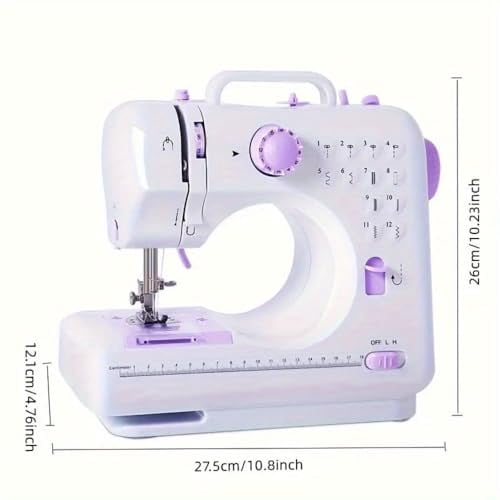 Portable Mini Electric Sewing Machine – 12 Built-in Stitches,2-Speed Control,Foot Pedal Operation,Built-in Light,Storage Drawer & Complete Sewing Kit – Perfect for Beginners & Home Use (Purple）