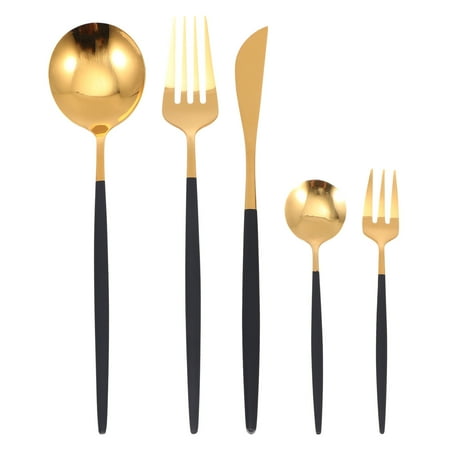 

1 Set 5Pcs Stainless Steel Spoon Fork Knives Kit Practical 5-piece Tableware Kit