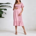 thumbnail image 4 of YMNXA Women's Maternity Dress Short Sleeve Off Shoulder Solid Color A Line Comfortable Stylish Flowy Dresses For Casual Daily Wear,Pink,M, 4 of 5