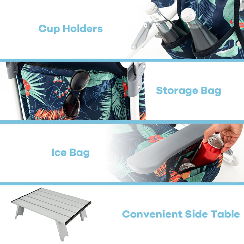Aimee Lii 2 Packs 5-Position Outdoor Folding Backpack Beach Table Chair Reclining Chair Set, Outdoor Patio Furniture, Green