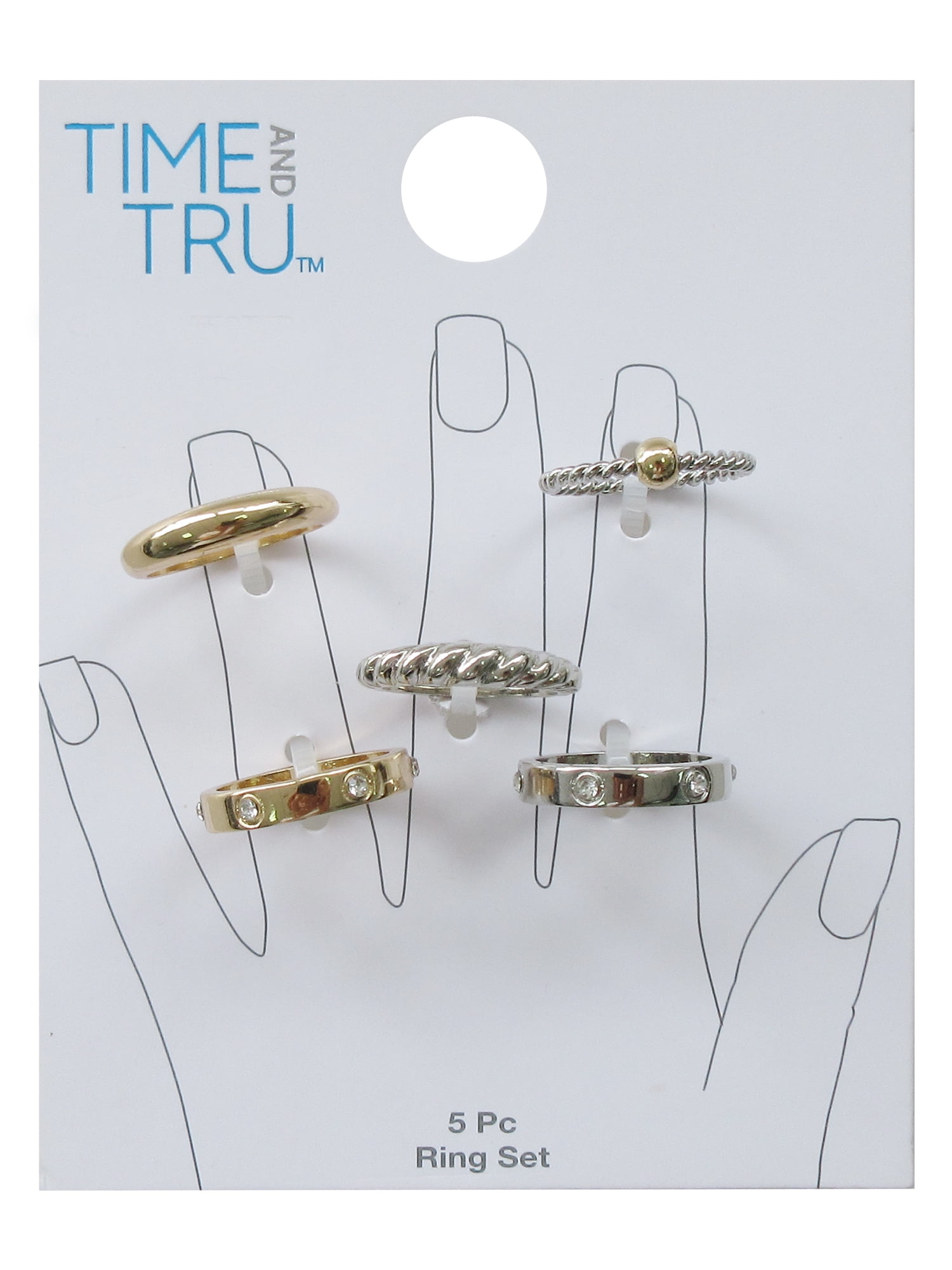 Time and Tru Women's Gold & Silver Ring Set, 5 Pack