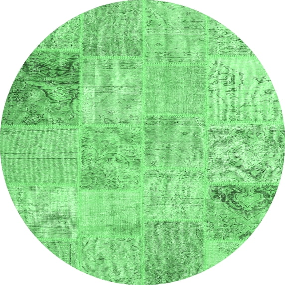 Ahgly Company Indoor Round Patchwork Emerald Green Transitional Area Rugs, 3' Round