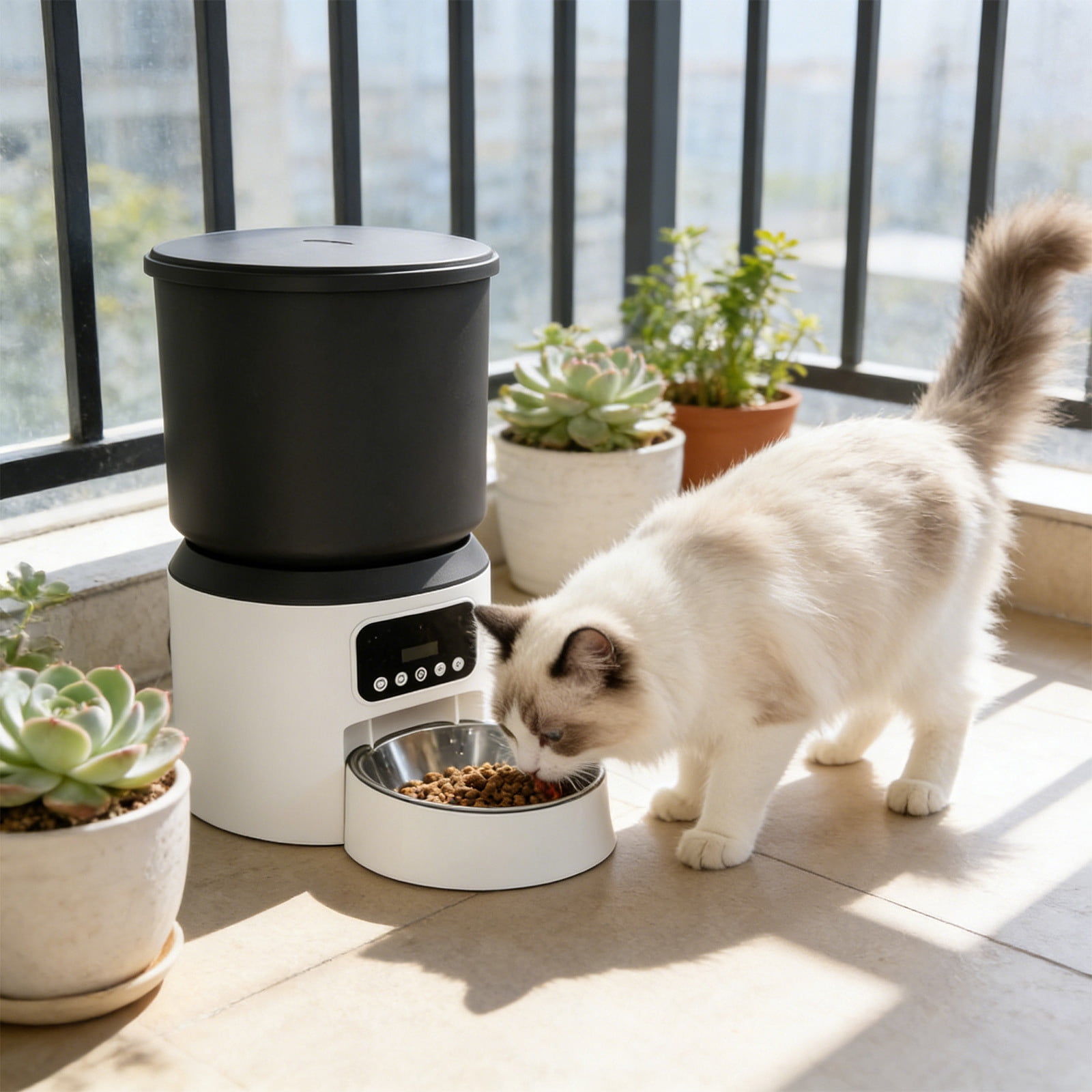 onlyliua Smart Pet Feeder For Dogs And Cats Automatic Food Dispenser With Timer Portion Control Remote App Feeding Stainless Steel Bowl 4L Capacity Programmable Dry Food Hopper Smart Feeder