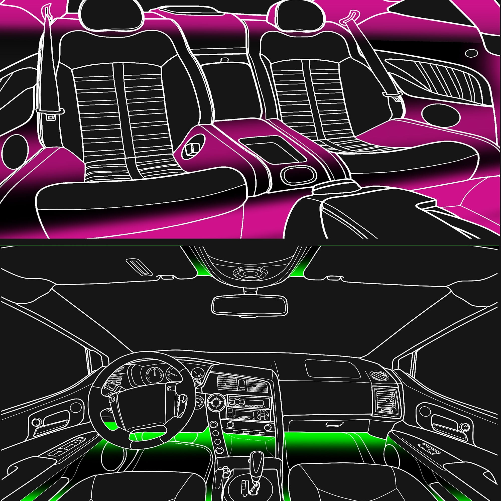 STP Car Interior Light Strips, 16 Colors, Flash/Music Modes, Bluetooth Support, 4-Pack