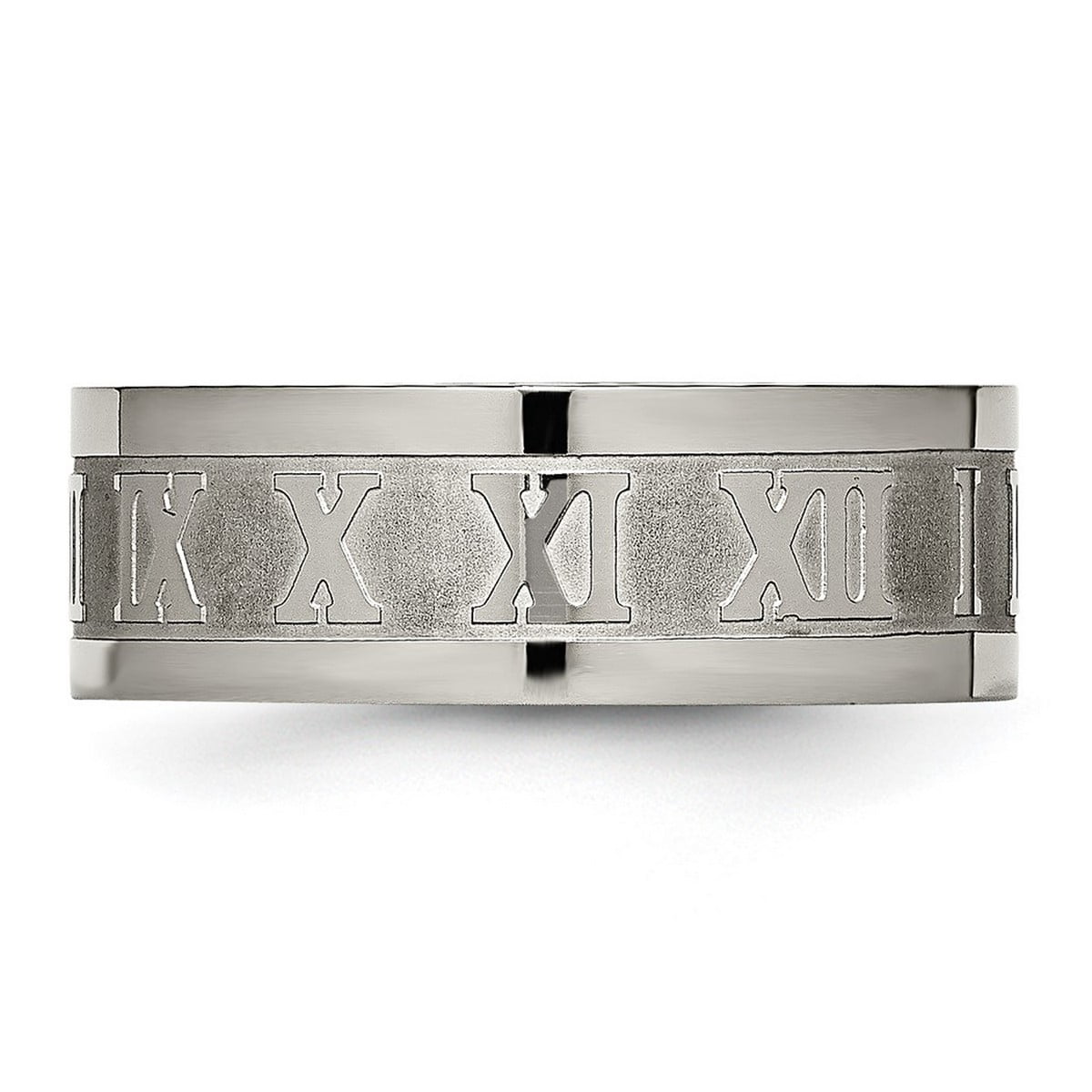 Titanium Roman Numerals 8mm Satin Polished Flat Band