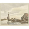 thumbnail image 2 of Jan Hulswit 18x15 Gold Ornate Wood Frame and Double Matted Museum Art Print Titled - A Few Boats on a Ditch (1776 - 1822), 2 of 4