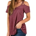 thumbnail image 4 of Brilliant Women Tops Women's Summer Solid Short Sleeve Top Off Shoulder V-Neck Casual Lace Up T-Shirt clothes under $10.00, 4 of 8