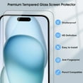 thumbnail image 4 of 2 Pack for iPhone 15 Screen Protector, 9H Clear Tempered Glass Screen Protector for iPhone 15, Easy Installation, Bubble Free, 4 of 7