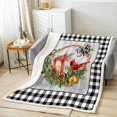 thumbnail image 2 of Christmas Cardinal Fleece Bed Blanket Twin 60"X80" Black White Buffalo Plaid Sherpa Blanket Merry Christmas Holiday Throw Blanket Adults,Rustic Farmhouse Xmas Fuzzy Blanket, 2 of 6