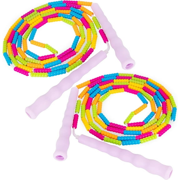ArtCreativity 2-pack Beaded Jump Ropes for Kids Ages 6-9 – Colorful Skipping Ropes with Durable Handles, Fun Outdoor Exercise Toy