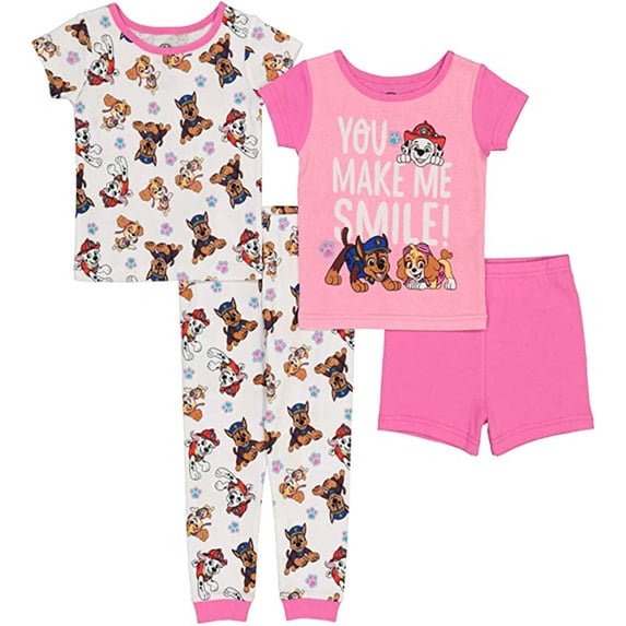 Nickelodeon Girls' Paw Patrol Four-Piece Cotton Pajama Set (3T)