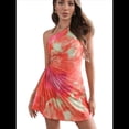 thumbnail image 3 of Vestido de Verano para Mujer 2025, Minivestido de un Solo Hombro con Efecto Tie-Dye, Plisado y con , para Invitada de Boda. Rosa XL, 3 of 9