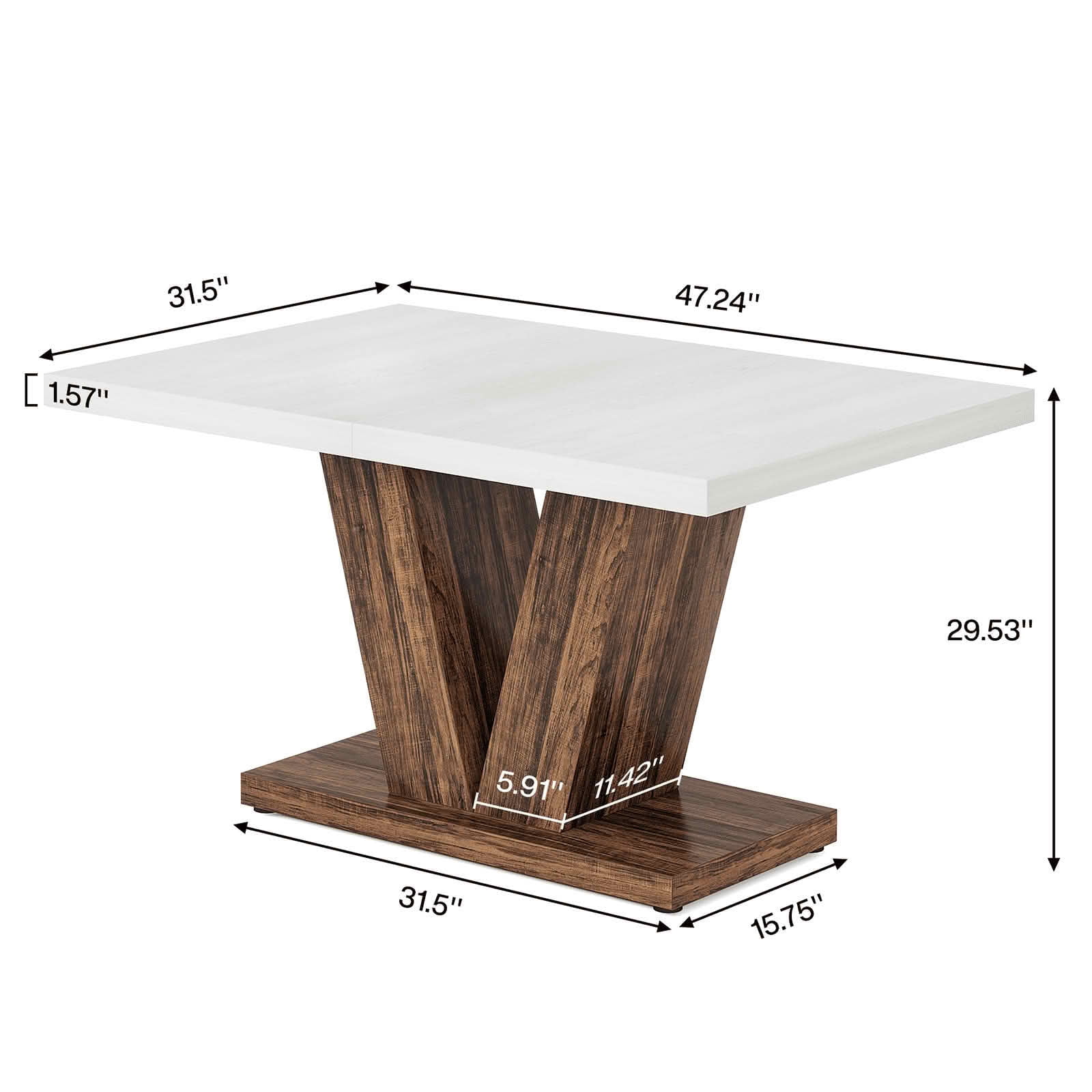 MAYEERTY 47" Farmhouse Wooden Dining Table, Rectangular Kitchen Table with Sturdy Pedestal Base, Seats 4-6 People, 250LBS Load