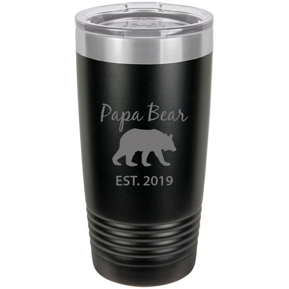 Papa Bear Established Est. 2019  Stainless Steel Engraved Insulated Tumbler 20 Oz Travel Coffee Mug, Black