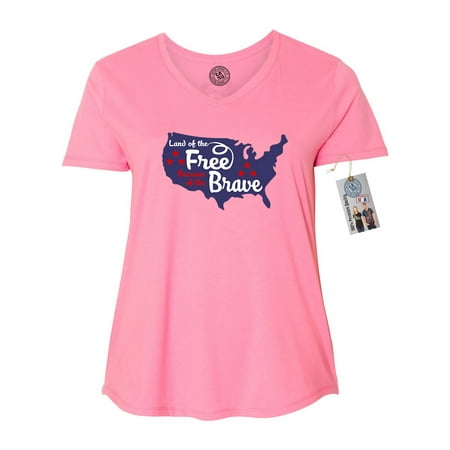 Land of the Free Because of the Brave Plus Size Womens V Neck T-Shirt Top