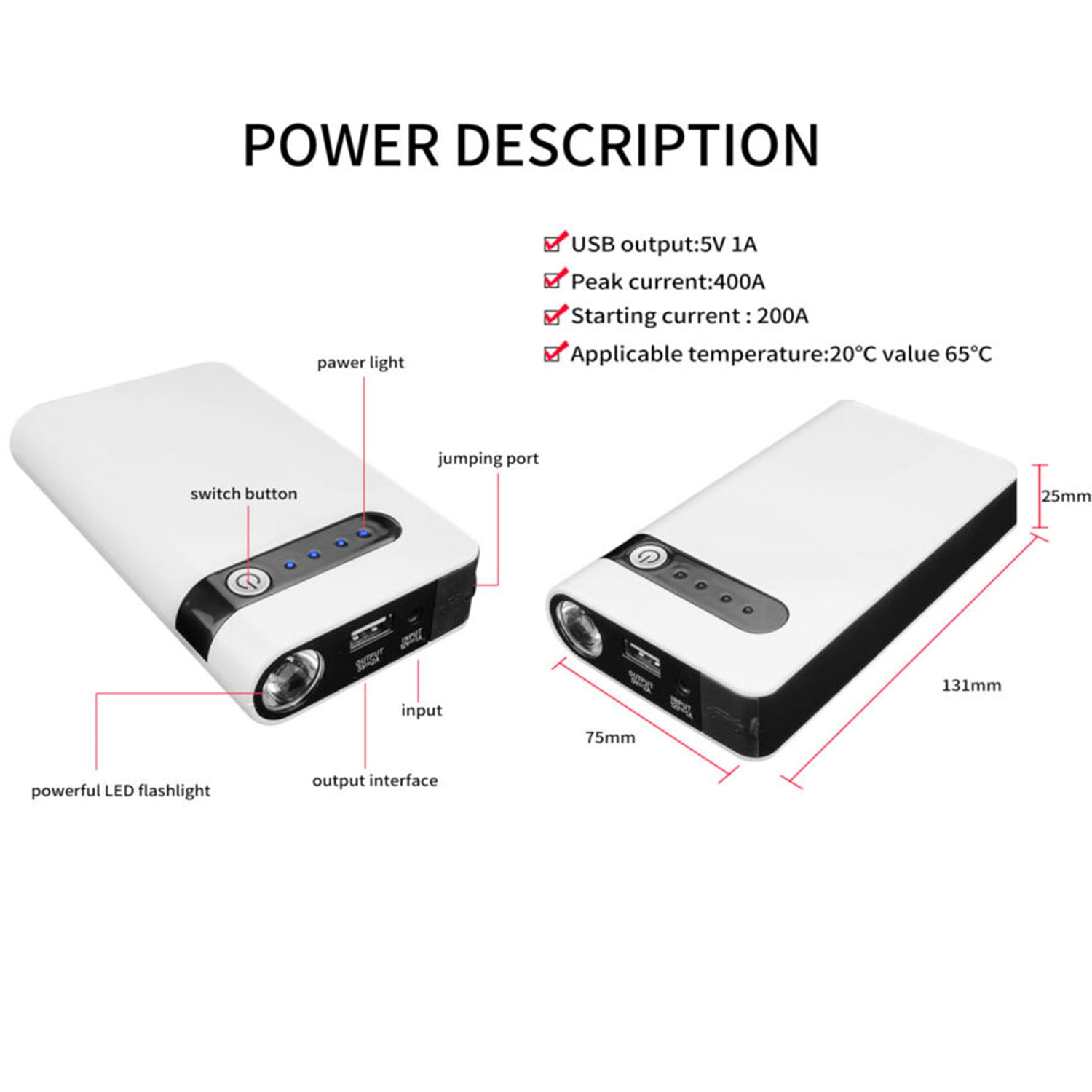 Xhy 89800mAh Car Jump Starter Portable Battery Pack Booster Jumper Box  Emergency Start Power Bank Supply Charger with Built-in LED Light