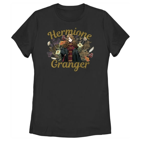 Women's Harry Potter Floral Hermione Granger Graphic Tee Black Small