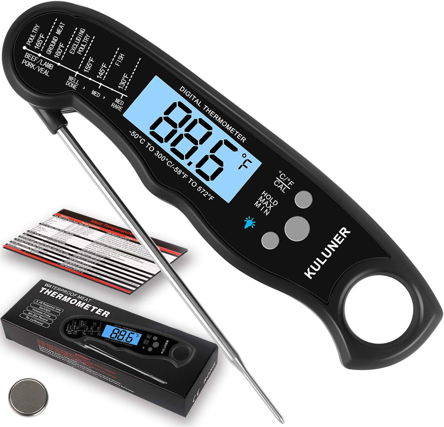 KULUNER TP01 Waterproof Digital Instant Read Meat Thermometer with 4.6