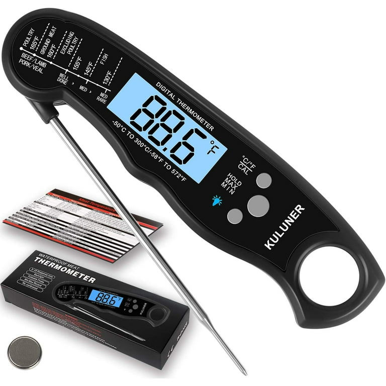 KULUNER TP-01 Waterproof Digital Instant Read Meat Thermometer with 4.6 Folding Probe Backlight & Calibration Function for Cooking Food Candy, BBQ