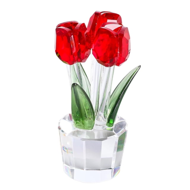 Figura de tulipán de cristal sintético coleccionable, adorno de flor de tulipán transparente, ramo de flores de cristal, regalo para cumpleaños, mujeres, novias y esposas.