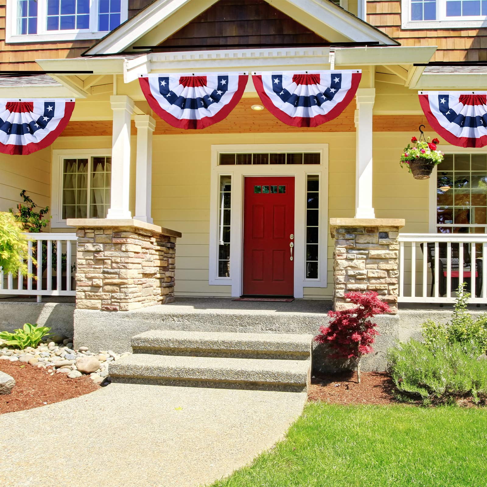 USA Pleated Fan Flag American US Bunting Flag Patriotic Half Fan Banner Flag with Canvas Header and Brass Grommets for 4th of July Memorial Day Indoor Outdoor Decoration (3pcs, 3x6 Feet)