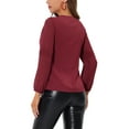thumbnail image 4 of Unique Bargains Women's Chiffon Semi Sheer Long Sleeves Keyhole Neck Blouse M Wine Red, 4 of 7
