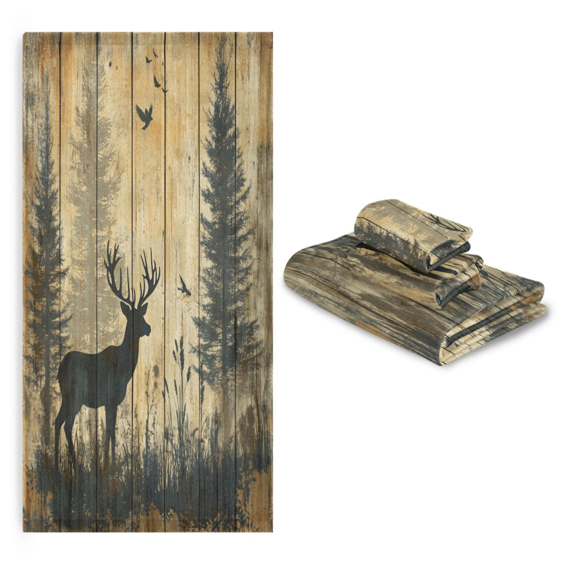 Wobogo Forest Deer Shadow Ultra Soft 3 Pack Cotton Towel Set Includes 1 Bath Towel 1 Face Towel and 1 Washcloth for Everyday Use Lightweight and Compact