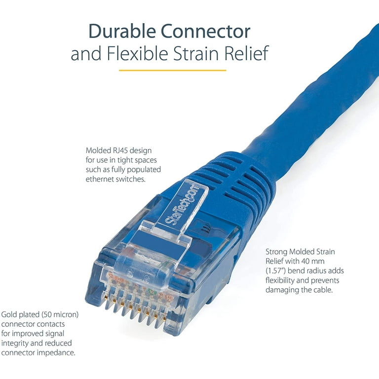 StarTech.com Cat6 Ethernet Cable - 1 ft - Blue - Patch Cable - Molded Cat6  Cable - Short Network Cable - Ethernet Cord - Cat 6 Cable - 1ft 