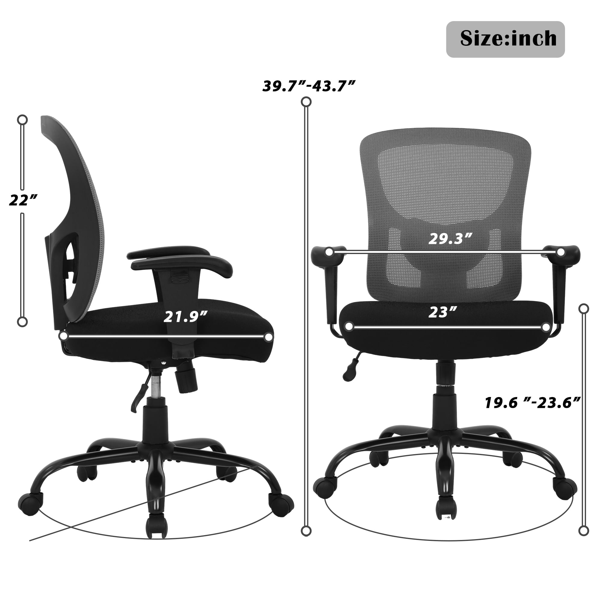 CL.HPAHKL Office Chair Ergonomic Desk Chair, 400lbs Big and Tall Mesh Chair, Computer Chair with Adjustable Arms & Seat Height, Rolling Swivel PC Chair for Home Office, Grey