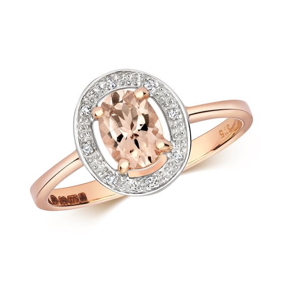 Exquisite 9k Rose Gold Women Diamond Solitaire Ring Brilliant Cut H - PK with Morganite