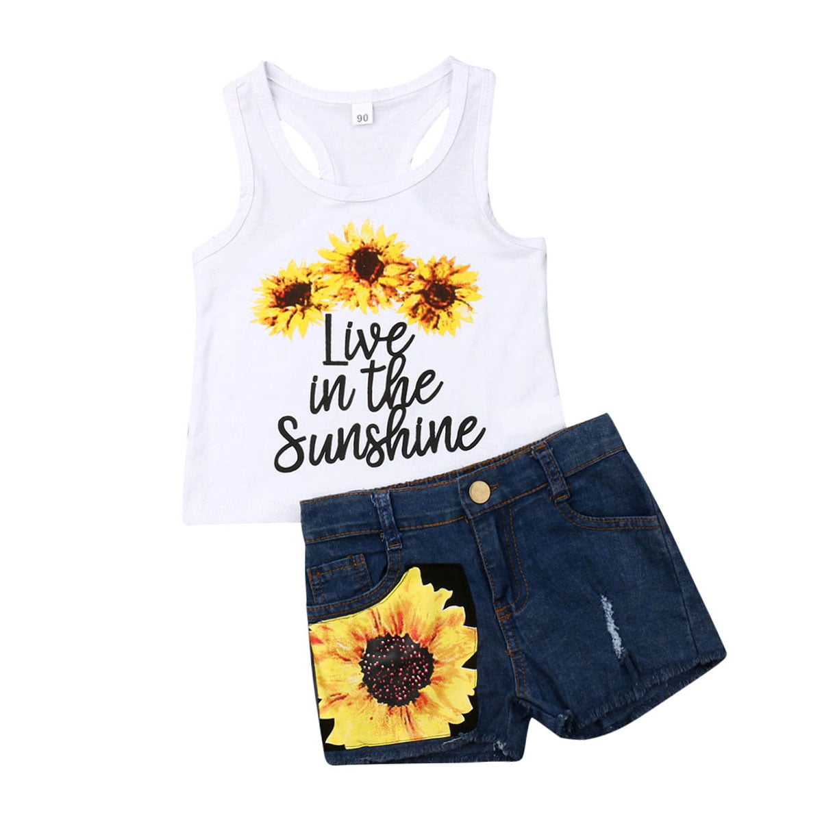 2T, Yellow Pudcoco Baby Little Girls Short Sleeve Sunflower Hello Summer T-Shirt and Tassel Shorts Outfit 