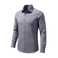 thumbnail image 6 of Button Down Shirts for Men Long Sleeve Solid Color Stretch Men's Casual Shirts Classic Button Up Tops Gray XL, 6 of 6